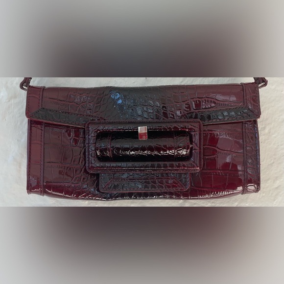 White House Black Market Maroon Faux Snakeskin Clutch or Shoulder Bag - Picture 2 of 7